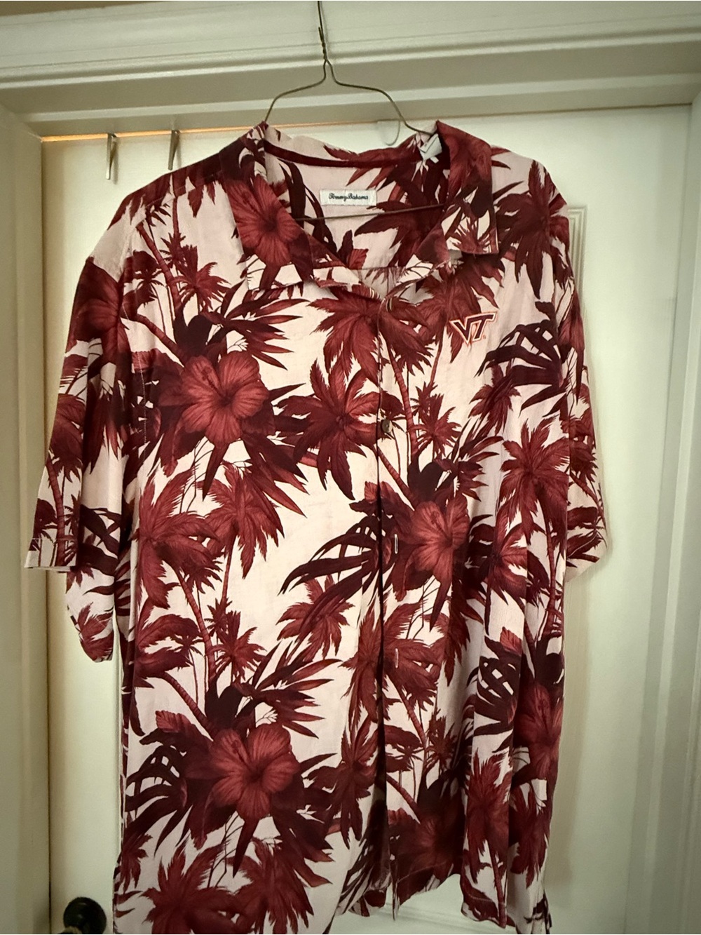 Tommy Bahama Virginia Tech Maroon Floral Hawaiian Button-Down Shirt